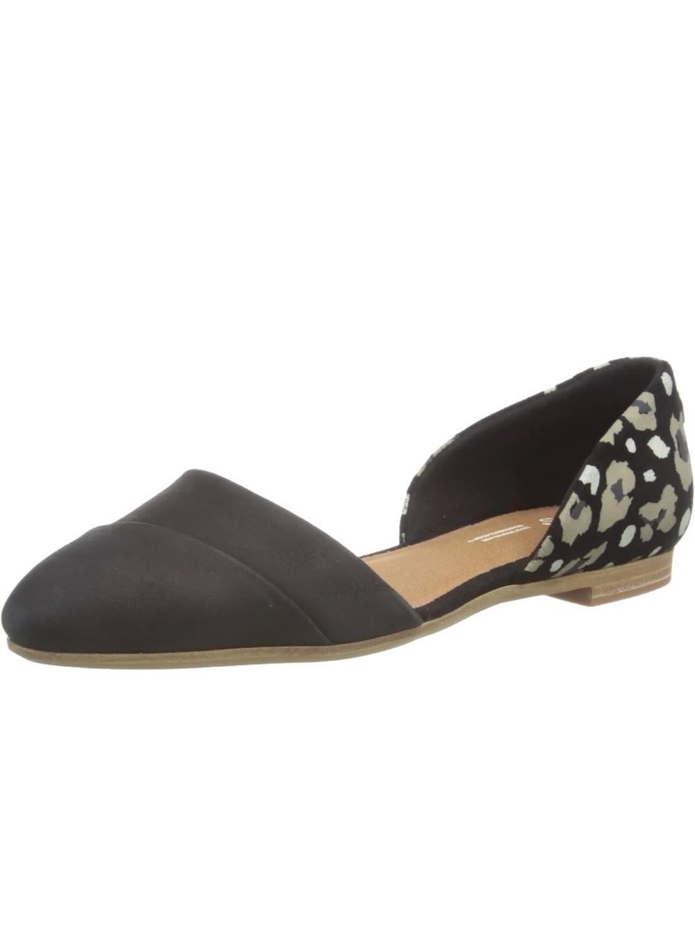 TOMS Jutti D'Orsay Black Leather & Suede Leopard Print Flats Size 6.5 NWOB